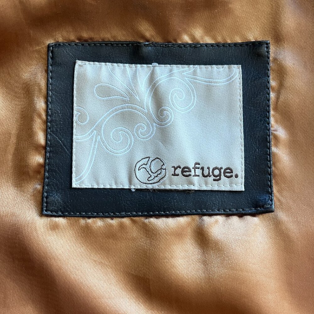 Refuge Faux Leather Moto Biker Jacket Brown Zip Front Classic Street Style - Picture 3 of 6